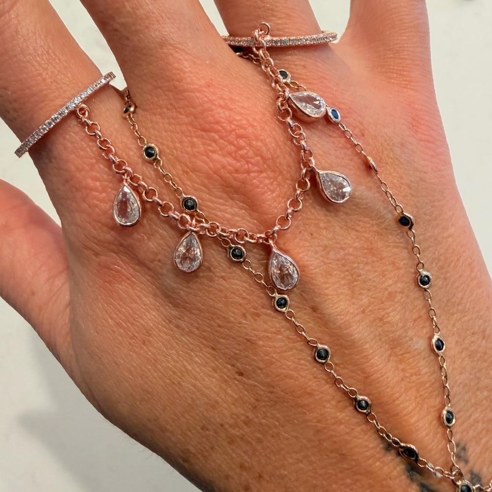 Custom Rose Gold Chain double ring with Teardrop CZ